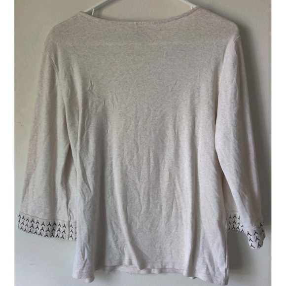 Karen Scott Women's 100% Cotton Square Neck Top Black Neck/Sleeve Detail Sz M‎ - Picture 2 of 5